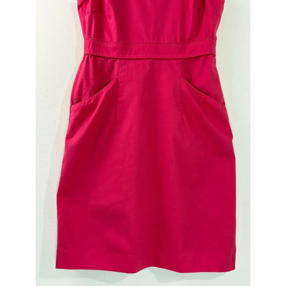 Tory Burch Pink Sleeveless Shift Dress Size 4 Zip Back Pockets Cotton